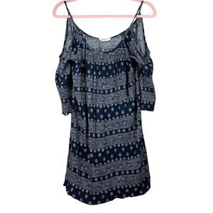 MILLIOBON Navy Paisley Print Cold Shoulder Tunic Blouse S/M